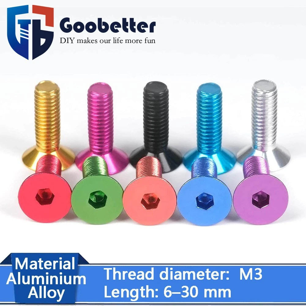 M3 Countersunk Hex Socket Aluminum Anodized Machine Screws — 10 Colors, 5–50 Pcs