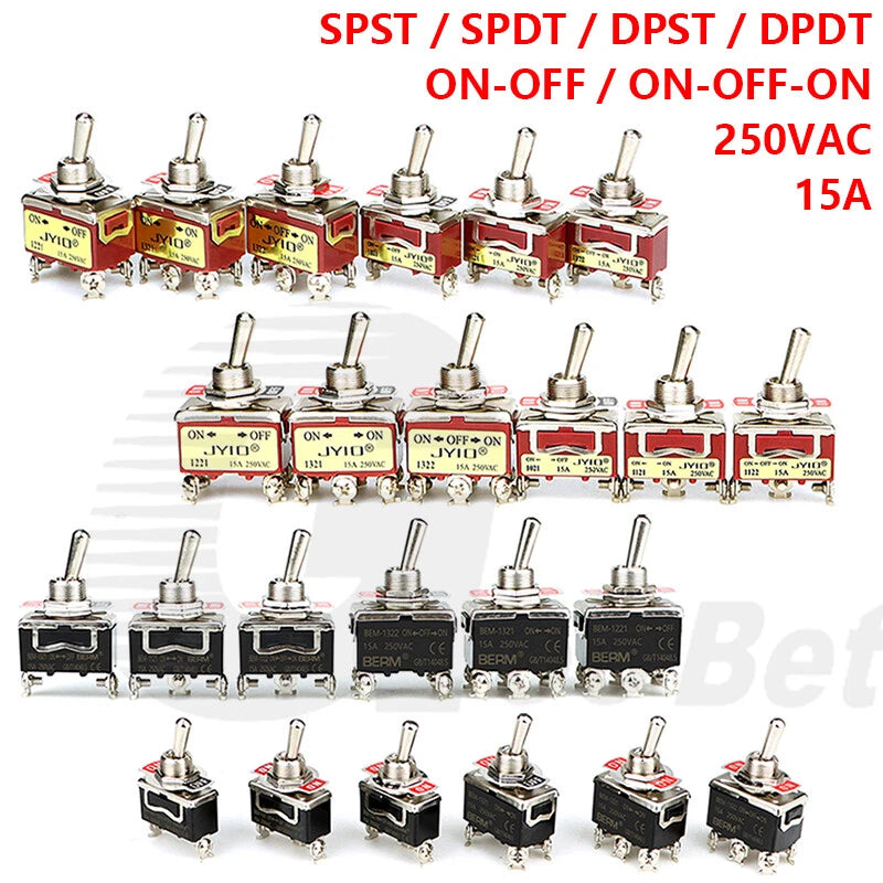 Toggle Switch SPST SPDT DPST DPDT 250V AC 15A — E-TEN & BEM Series with Waterproof Cover