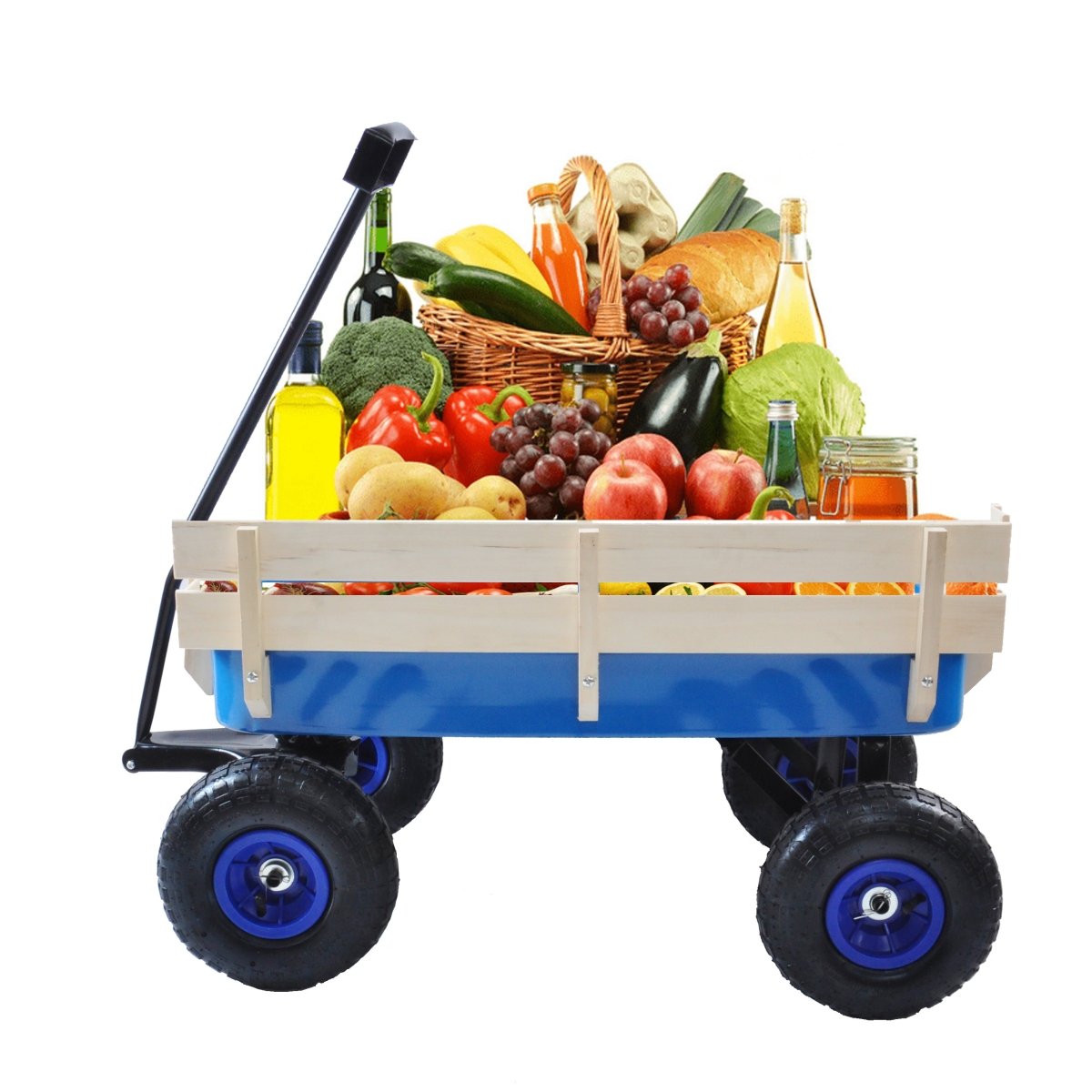 Outdoor Wagon All Terrain Pulling Wood Railing Air Tires Garden Cart - HomeDIYer