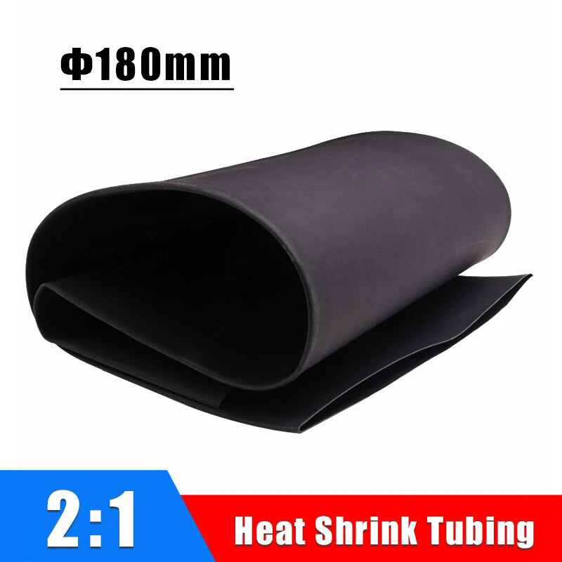 Black Heat Shrink Tubing 2:1 — 180mm Diameter Electrical Sleeve for Cable Wire Protection