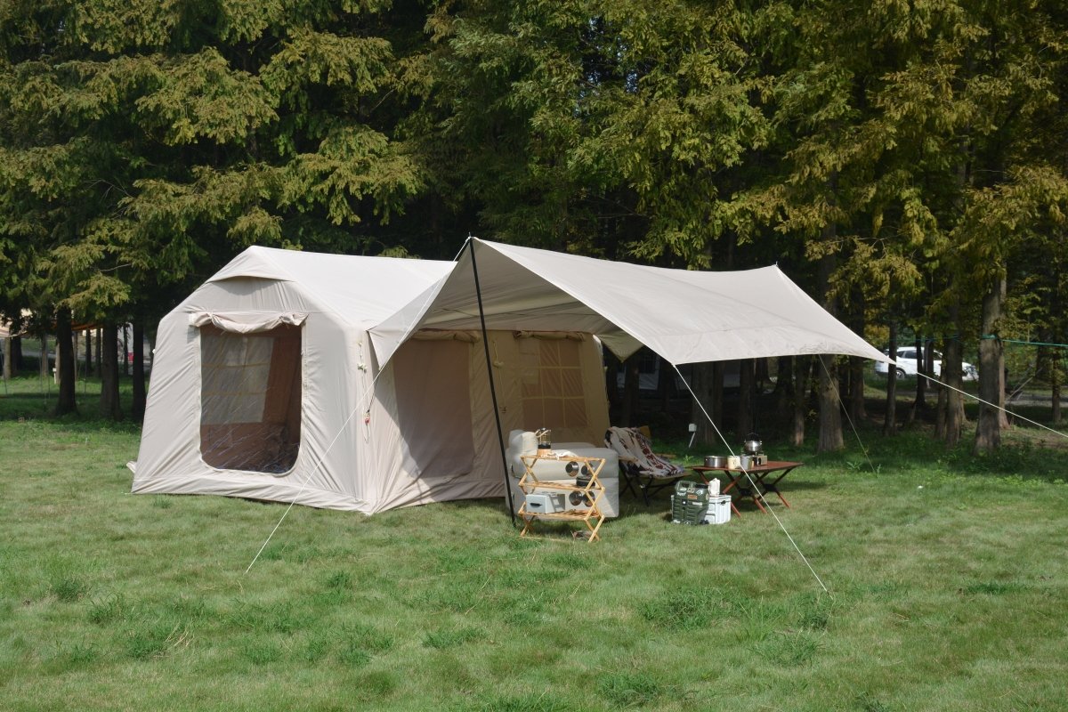 9.8 x13ft with canopy, Inflatable Camping Tents with Hand Pump, Air Glamping Tents, Easy Setup Waterproof and Windproof Blow up Tent Beige - HomeDIYer