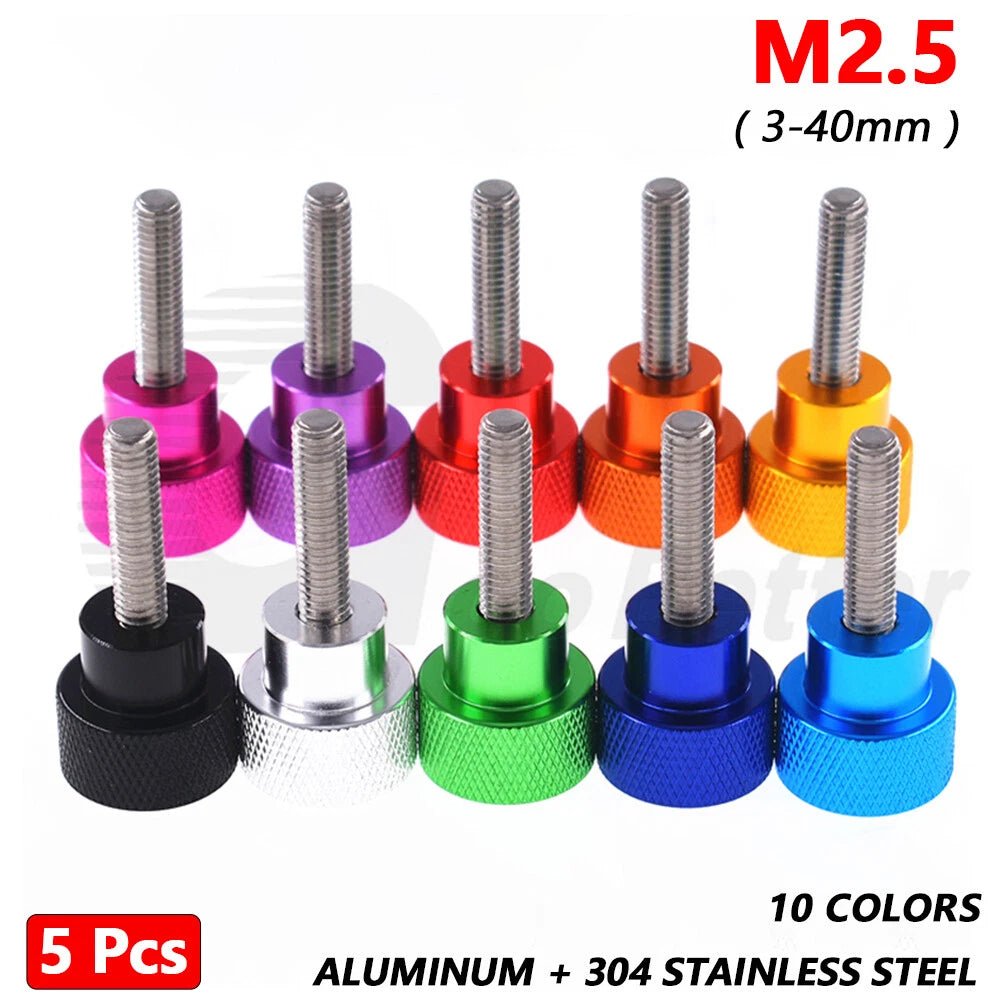 5x M2.5 Adjustable Knurled Thumb Shoulder Screws – 6061 Aluminium + 304 Stainless, 10 Anodised Colours (3–40mm Thread Lengths) - HomeDIYer
