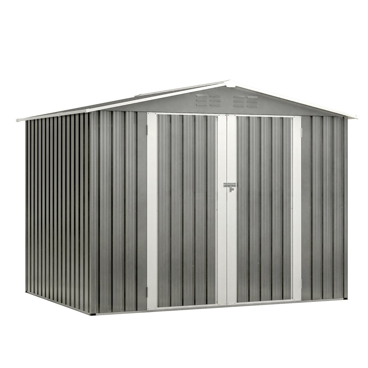 8 x 6 FT Outdoor Waterproof Garden Tool Storage Sheds with Metal Foundation with Floor Frame, Tool Shed with Lockable Hinged Doors & Air Vents, Storage House Waterproof for Backyard, Lawn, Gray - HomeDIYer