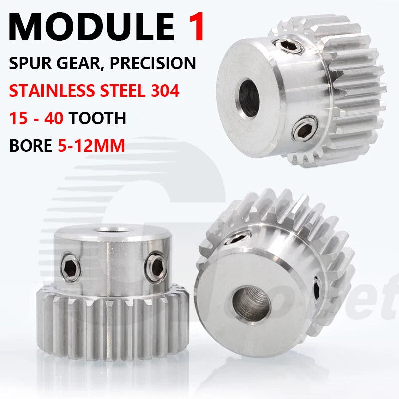 Spur Gear Stainless Steel Module 1 with Hub 15 - 40 Tooth Motor Pinion Precision