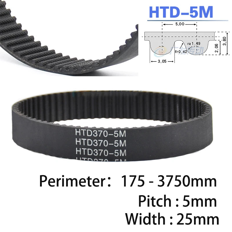 HTD-5M Rubber Timing Belt Pitch 5mm Transmission Belts 175 - 3750mm Wide 25mm