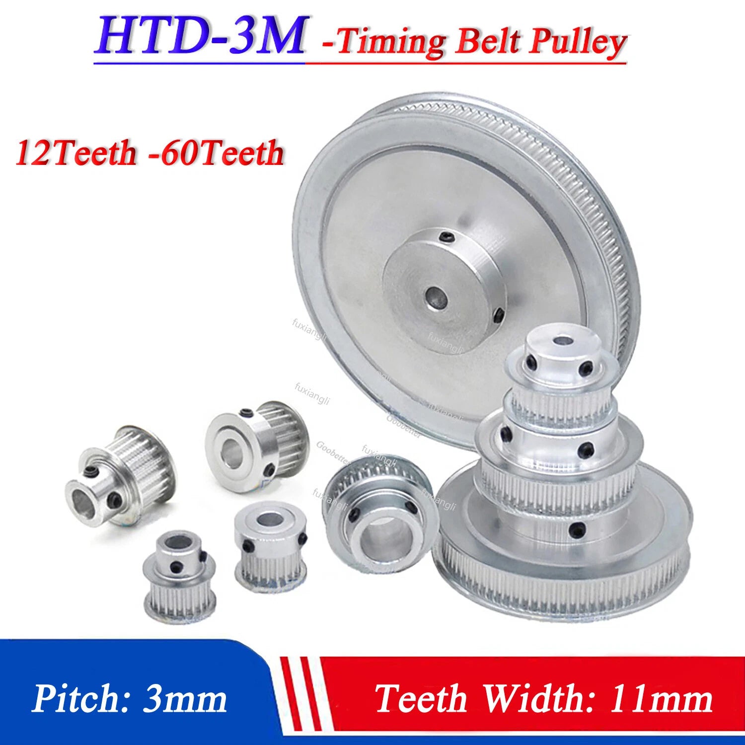 HTD-3M 12-60Teeth Timing Pulley Pitch 3mm With Step CNC Drive Wheel Width 11mm