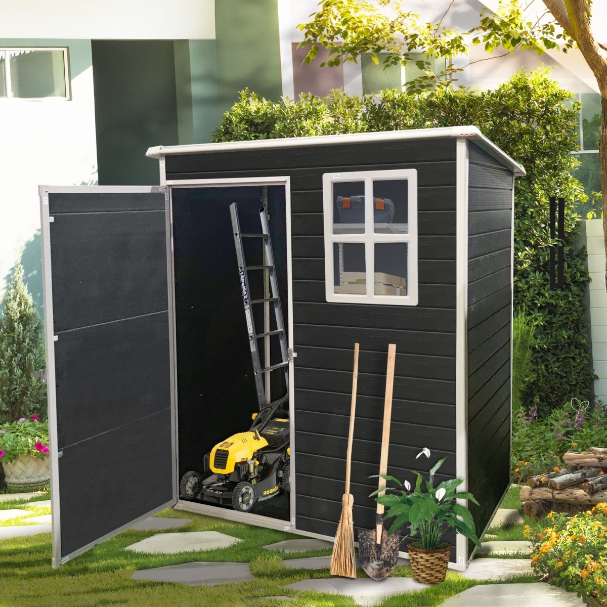 5x3ft Resin Outdoor Storage Shed Kit - Perfect to Store Patio Furniture,Black - HomeDIYer