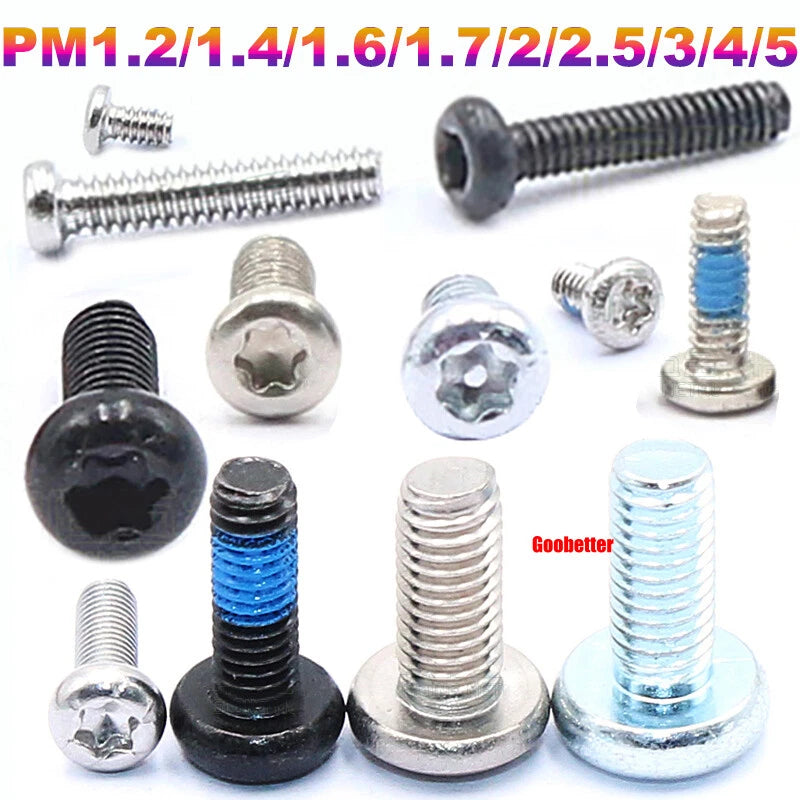 PM1.2–M5 Torx Pan Head Machine Screws – Carbon / 304 Stainless Steel, Micro Plum Round Head Bolts