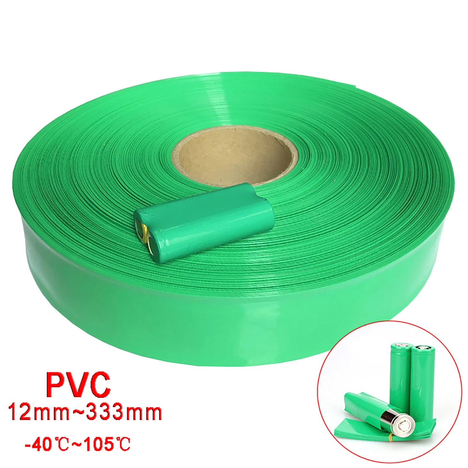 Green PVC Heat Shrink Tubing — RC Battery Pack, LED & Wire Wrap | 12mm–333mm Flat Width