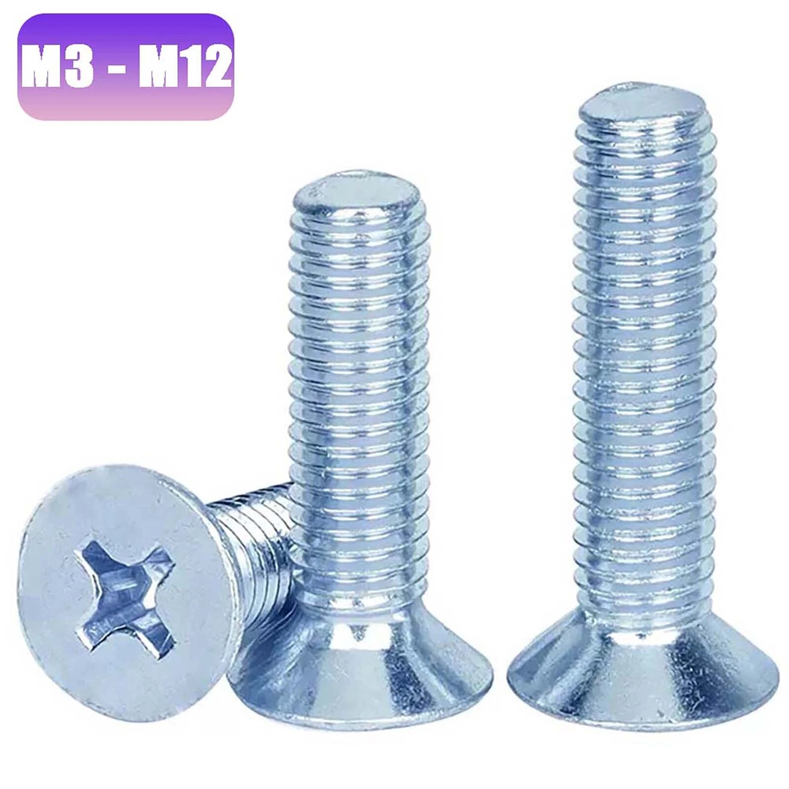 M3–M12 Zinc Plated Phillips Countersunk Machine Screws DIN 965 | Flat Head Bolts