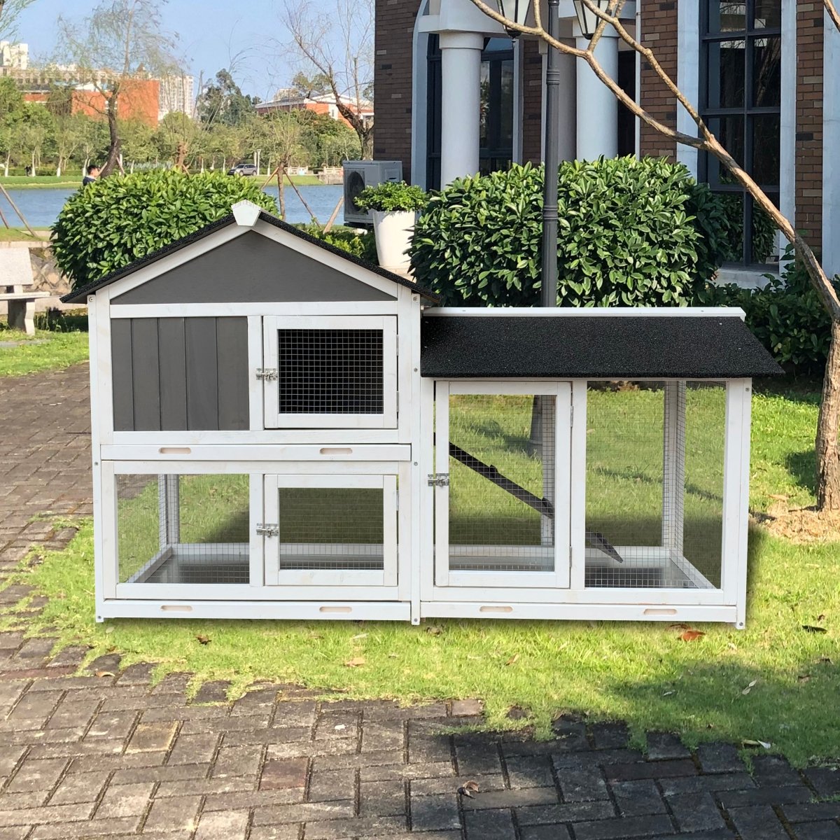 Removable Tray Ramp wooden outdoor rabbit hutch with running cage - HomeDIYer