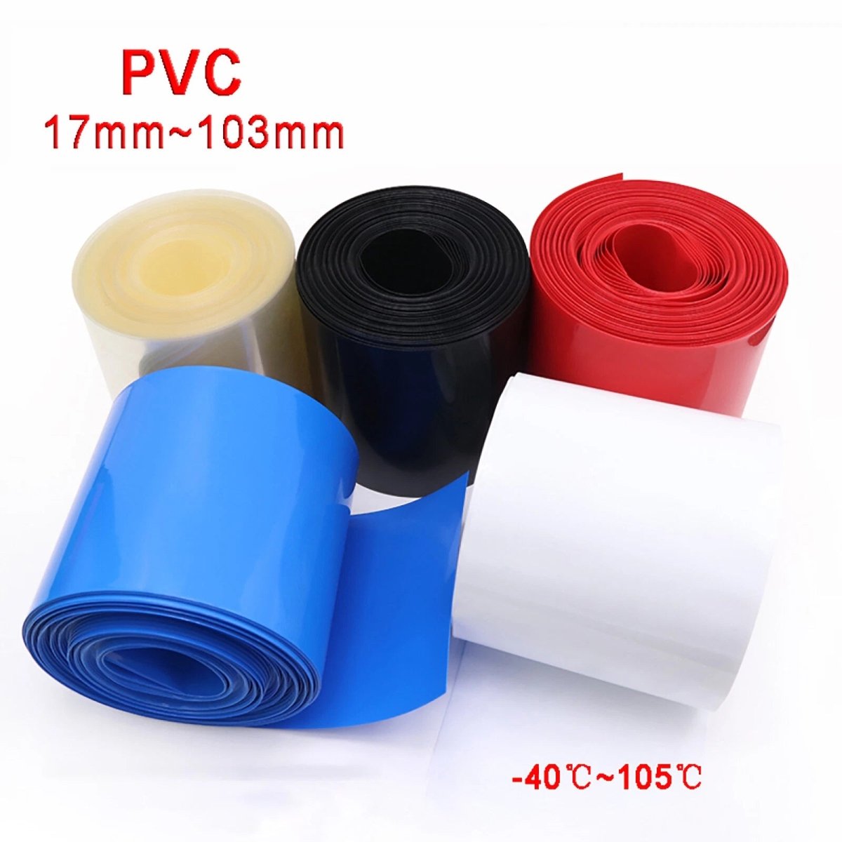PVC Heat Shrink Tubing – Flat Wide 17mm–103mm | 5 Colors | 1m / 5m / 20m Rolls - HomeDIYer