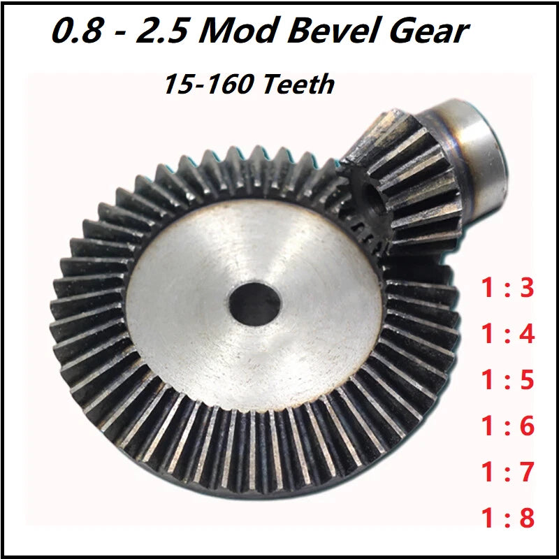 0.8 - 2.5 Mod Pair Bevel Gear 15-160 Teeth Transmission Gears C45 Steel 1:3-1:8