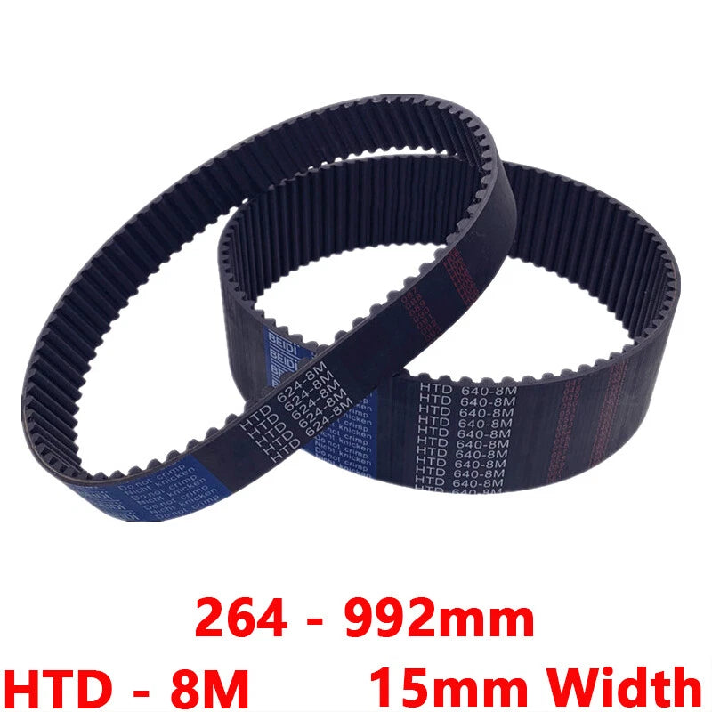 HTD 8M Timing Belt 15mm Wide Closed Loop — 8mm Pitch, 264–992mm