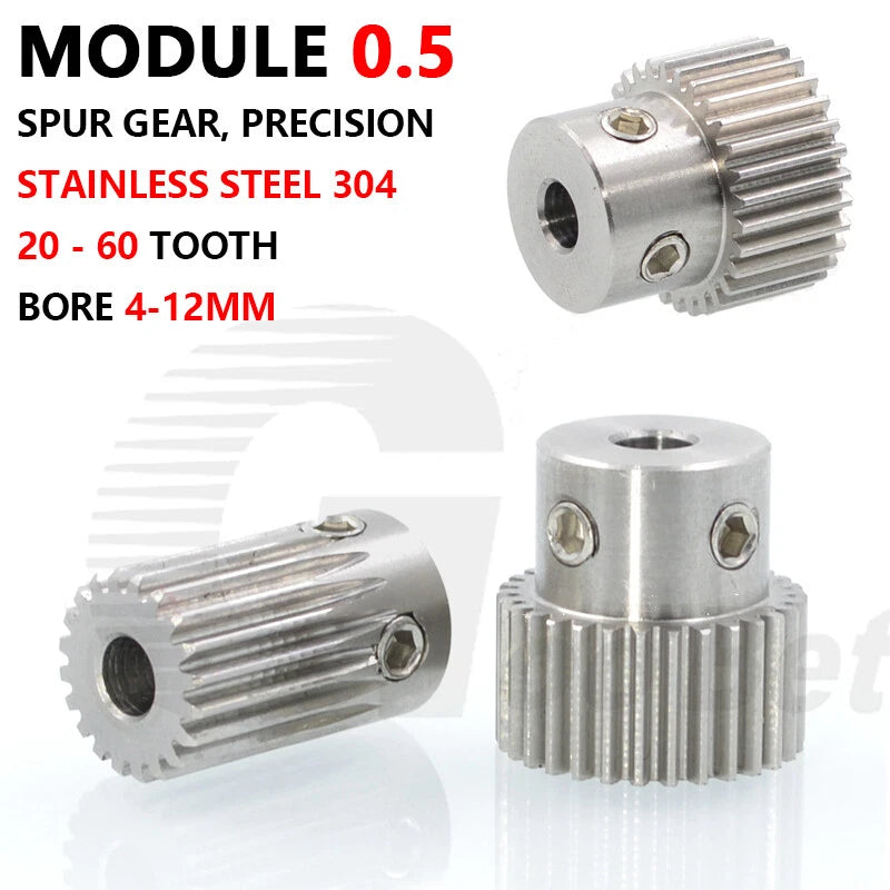 Spur Gear Stainless Steel Module 0.5 with Hub 20-60 Tooth Motor Pinion Precision