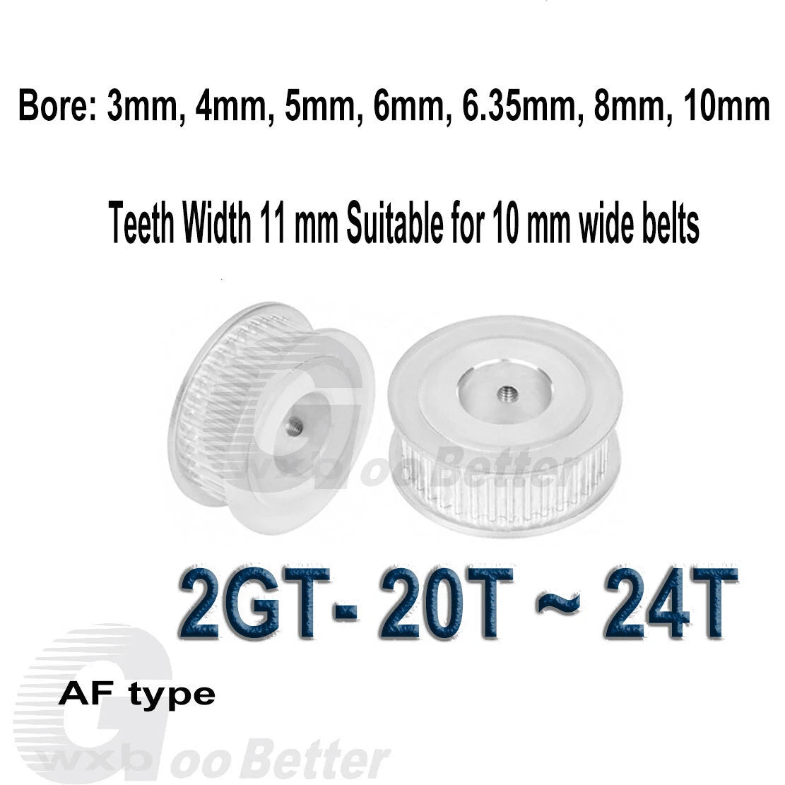 Timing Belt Pulley Bore=3~10mm GT2 Pulley AF-type 20~24 Teeth for 10 mm Belts