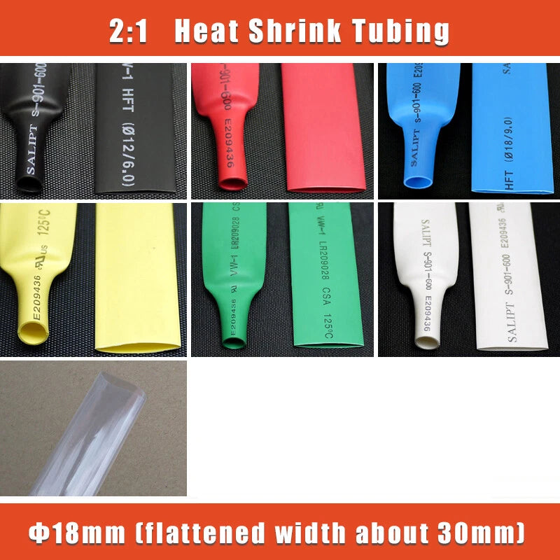 18mm Heat Shrink Tubing 2:1 — Electrical Insulation Sleeving, 7 Colors