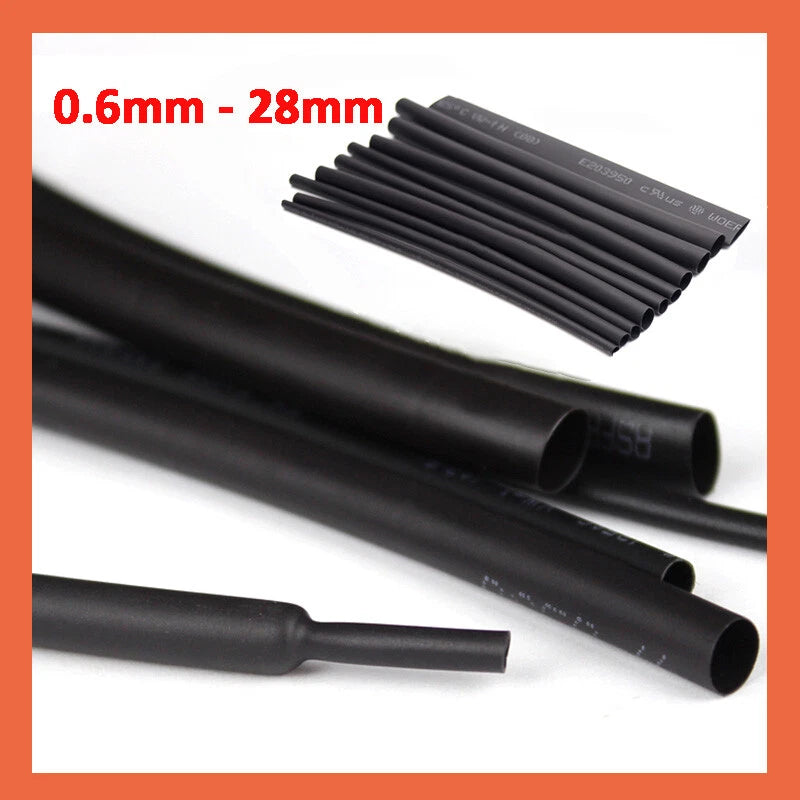 Black Heat Shrink Tubing 2:1 Ratio | 0.6mm–28mm | Electrical Cable Sleeving