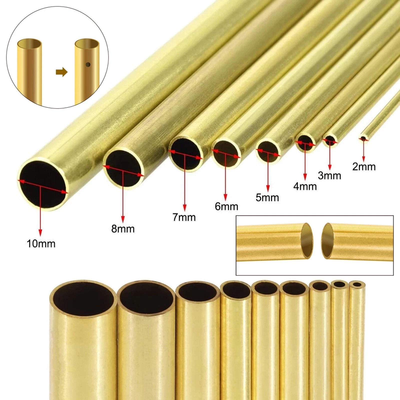 Brass Round Tube 300mm — Select O.D. 0.8mm to 25mm | DIY & Hobby Pipe
