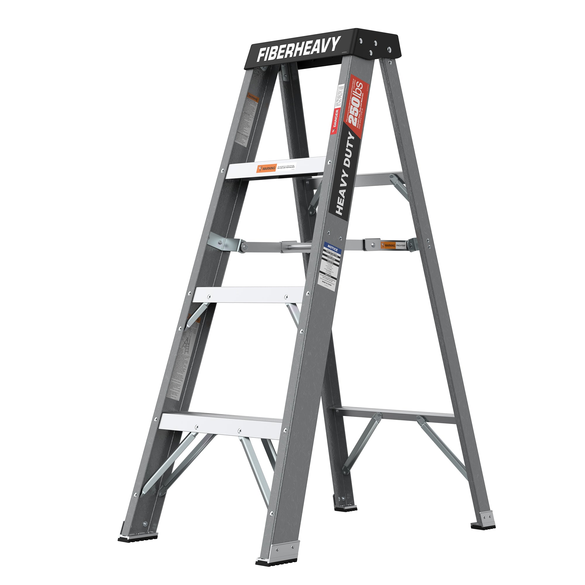 Fiberglass Step Ladder 4-Step 250lbs Gray