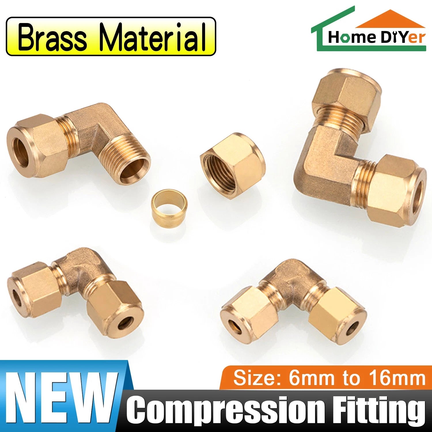 Brass Compression 90° Elbow Fitting — Double Ferrule Connector for Copper Tube
