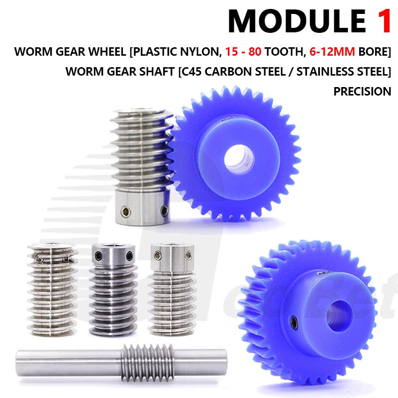 Module 1 Steel Worm Shaft Plastic Worm Gear Wheel 15 - 80 Tooth Nylon Precision