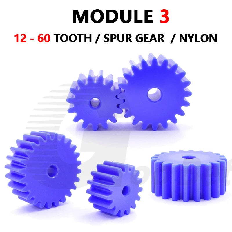 Module 3 Nylon Flat Gear Spur Gear Plastic 12-60 Tooth Pinion Motor Gear Blue