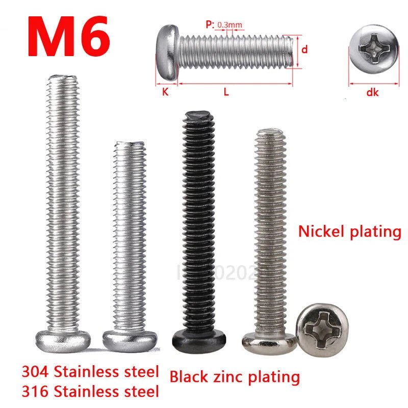 M6 Pozi Pan Head Machine Screws DIN 7985 | 304 / 316 SS, Zinc, Nickel | 6–200mm - HomeDIYer