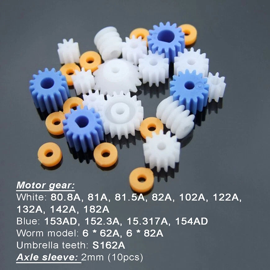22pcs Mixed Plastic Toothed Wheels Worm Crown Gears Toy Robot Part 2MM - 4MM