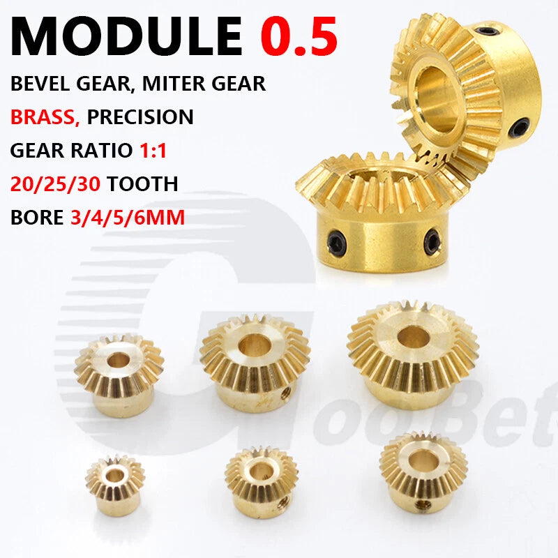 Bevel Gear Module 0.5 Brass 20/25/30 Tooth 90° 1:1 Pairing Miter Gear Precision