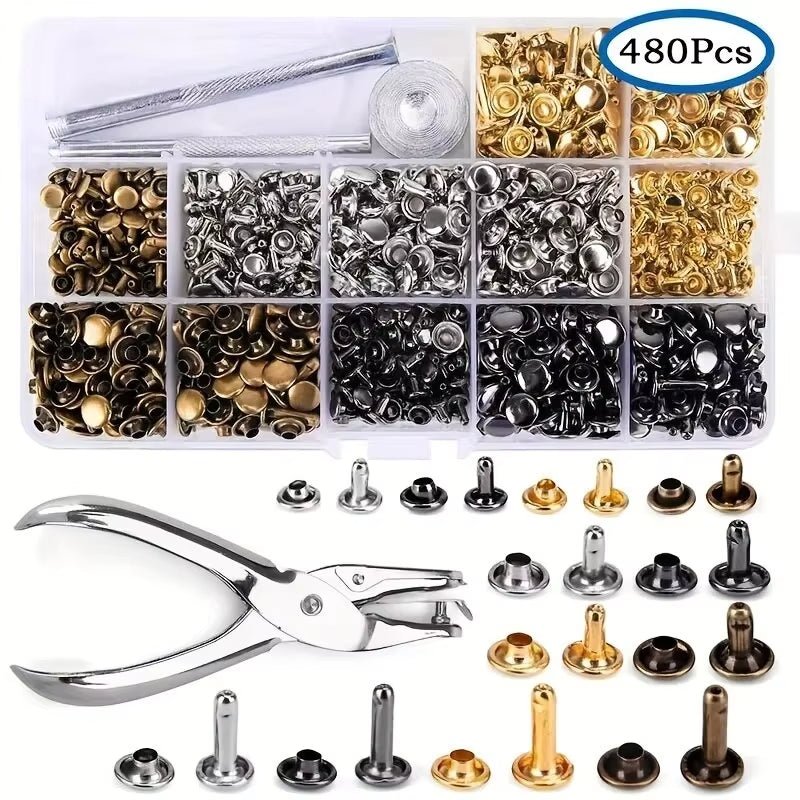 Metal Double Cap Rivets Studs Round Rivet for DIY Leather Craft Bag Belt Clothing Garment Shoes Pet Collar Fixing Tools - HomeDIYer