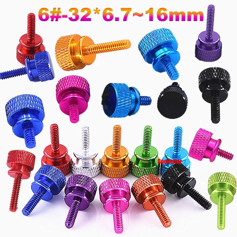 6 - 32 Colored Knurled Thumb Screws – Aluminum PC Case Hand Screws - HomeDIYer