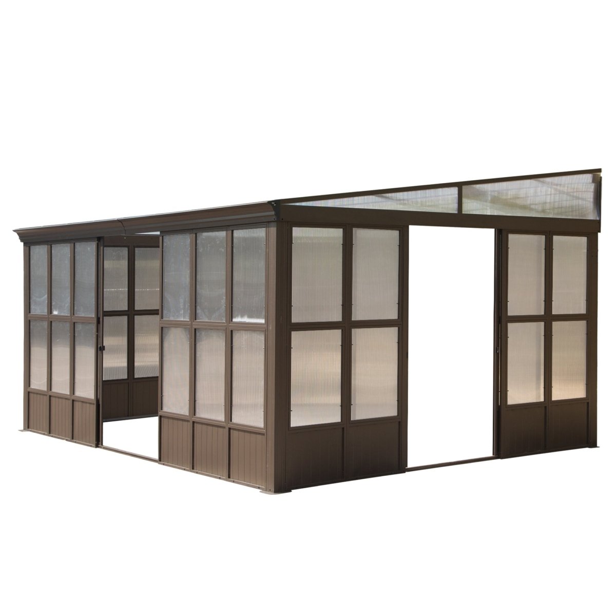 12x16FT All Season Sunroom, Outdoor Permanent Wall Mounted Solarium with Detachable Polycarbonate Windows, Aluminum Lean to Gazebo Sun Room with 2 Lockable Sliding Doors for Garden Patio Deck - HomeDIYer