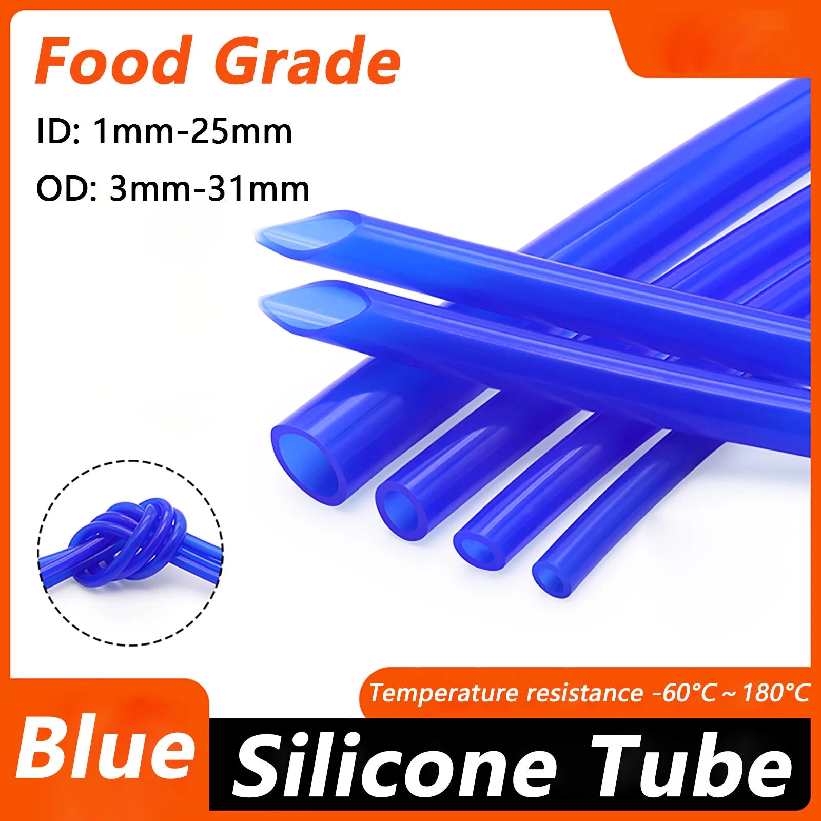 Food Grade Silicone Tubing — Flexible Rubber Hose Pipe, ID 1mm–25mm, OD 3mm–31mm