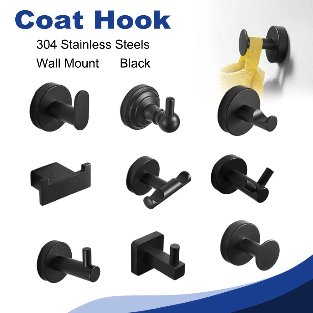 Coat Robe Hooks Stainless Wall Mount Door Hanger Bathroom Towel Black Multi-Type
