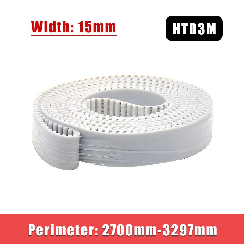 HTD3M Timing Belt 15mm Wide — PU with Steel Wire Core, Perimeter 2700–3297mm
