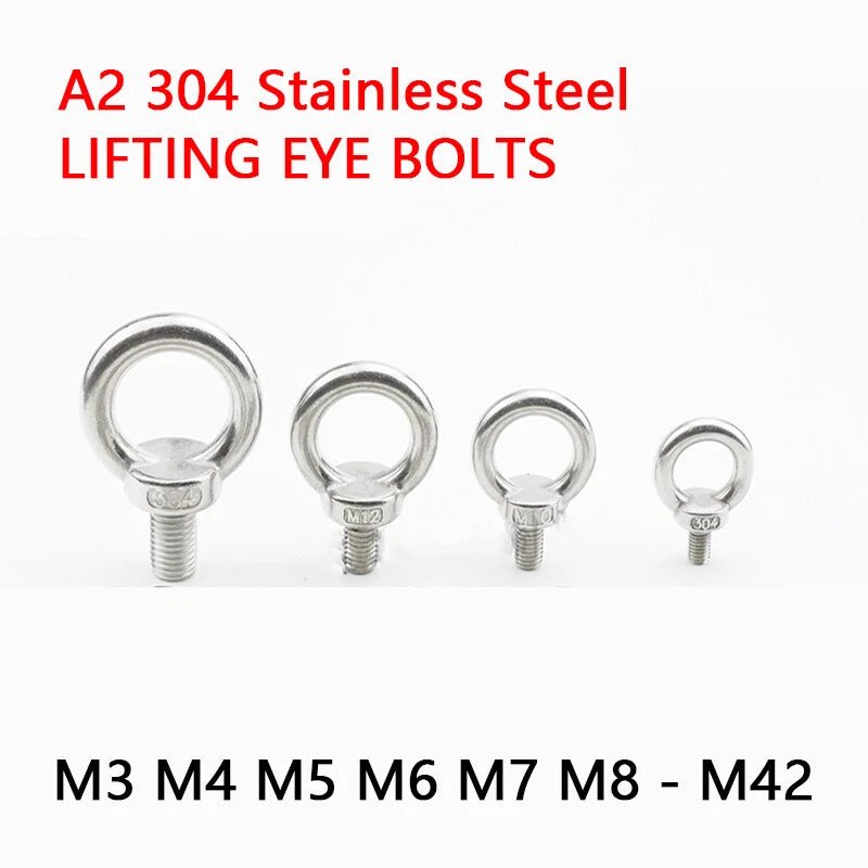 Stainless Steel Lifting Eye Bolts — A2 304 Grade, Metric M3 to M42 - HomeDIYer
