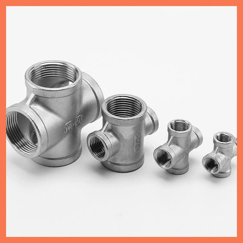 Stainless Steel BSP Equal Cross Pipe Fitting — Female Thread 4-Way, 1/4" to 2"