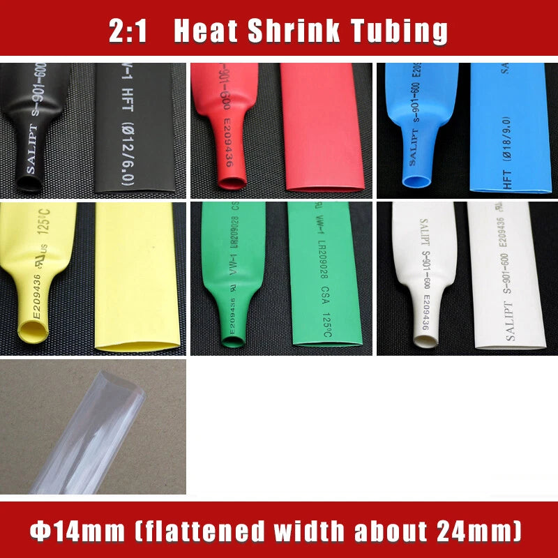 14mm Heat Shrink Tubing 2:1 — Electrical Insulation Sleeving, 7 Colors
