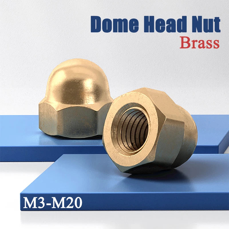 M3-M20 Solid Brass Cap Nuts – Brass Cover Screw Nuts & Decorative Dome Caps, Hex Acorn Nuts (Untreated Natural Finish)