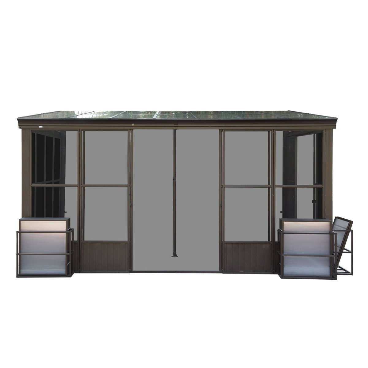 10x14FT All Season Sunroom, Outdoor Permanent Wall Mounted Solarium with Detachable Polycarbonate Windows, Aluminum Lean to Gazebo Sun Room with 2 Lockable Sliding Doors for Garden Patio Deck - HomeDIYer