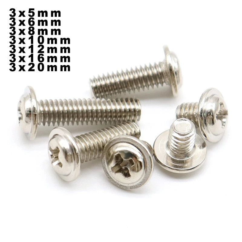 M3 Flanged Button Head Phillips Machine Screws – Nickel Plated Carbon Steel, Fully Threaded (5–20mm)