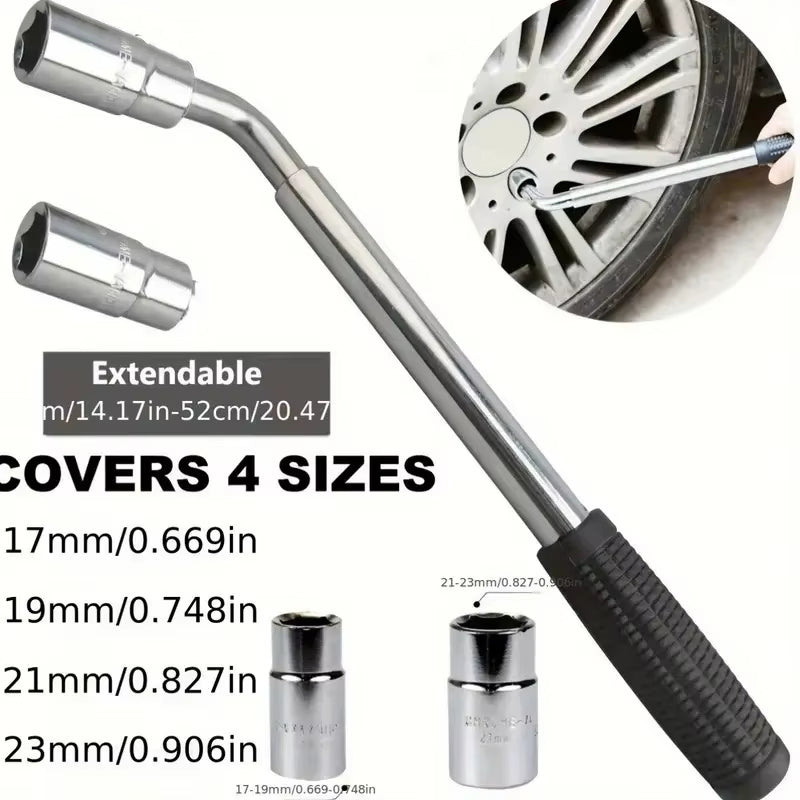 3pcs Car Steel Tire Socket Wrench Set L - Shaped Extendable Telescopic Rod for Car Wheel Lug Nut Removal and Repair - HomeDIYer