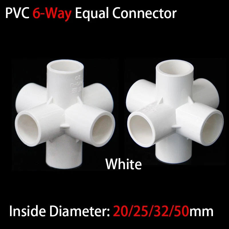 White PVC 6-Way Equal Connector Socket Pressure Pipe Fittings ID: 20 25 32 50mm