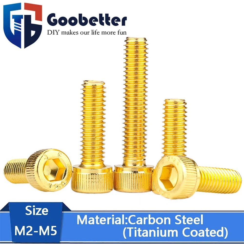Titanium‑Coated Socket Head Cap Screws – Carbon Steel, M2 to M5, Fully Threaded