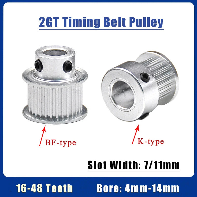 2GT Timing Belt Pulley 16-48 Teeth BF/K Type Synchronous Wheel Bore 4mm-14mm