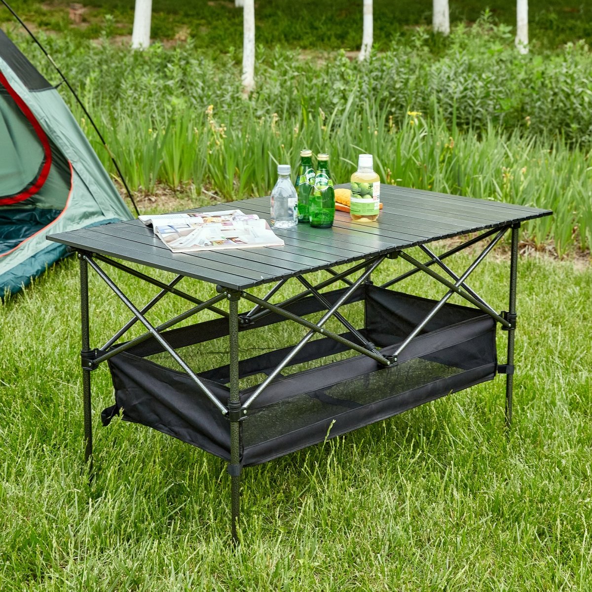 1 - piece Folding Outdoor Table with Carrying Bag,Lightweight Aluminum Roll - up Rectangular Table for indoor, Outdoor Camping, Picnics,Beach,Backyard, BBQ, Party, Patio, 46.46X27.56X27.56in ,Black - HomeDIYer