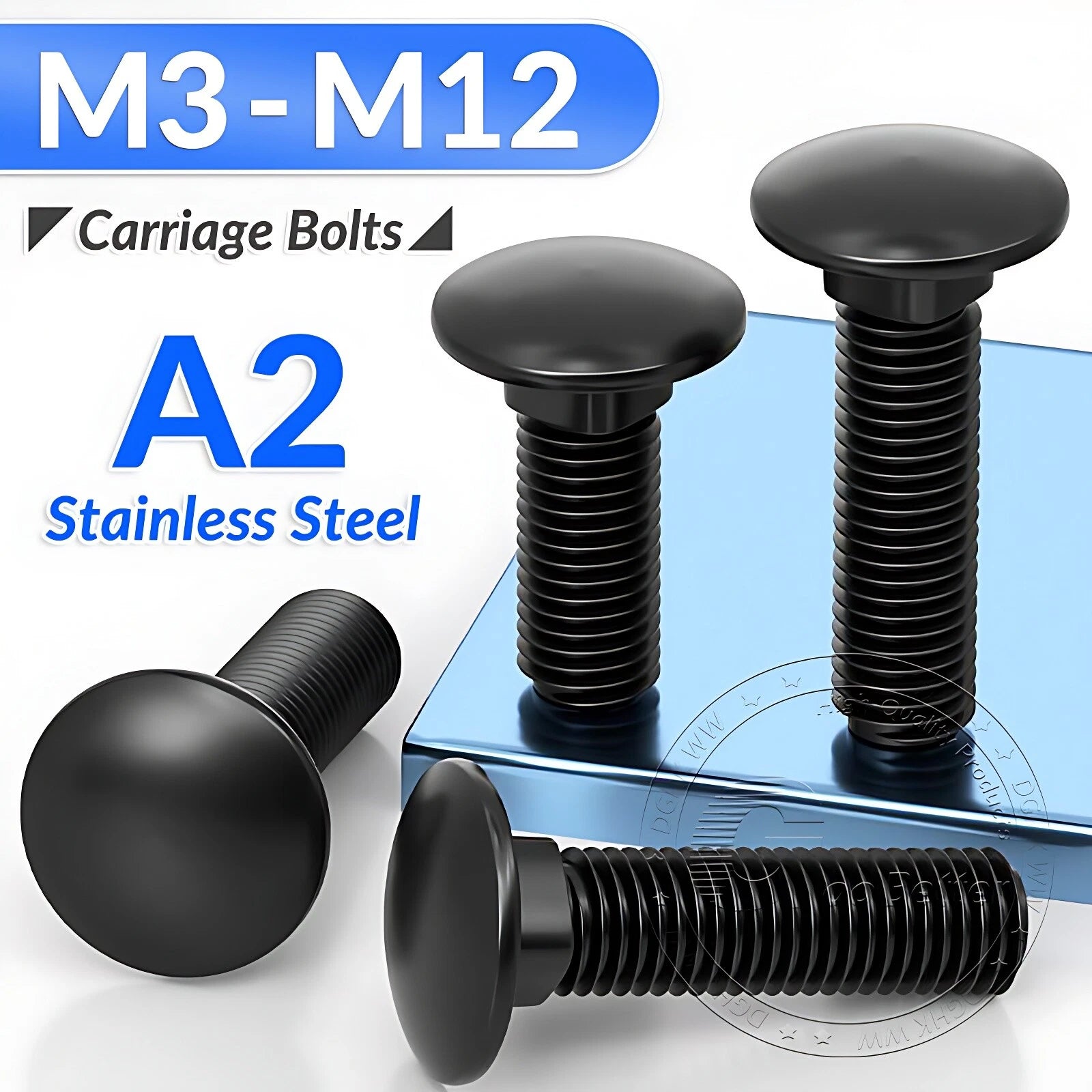 Black Stainless Steel Carriage Bolts M3–M12 | A2 Cup Square Dome Screws