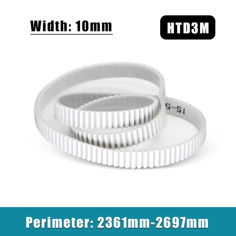 HTD3M Closed Loop Timing Belt 10mm Wide — PU with Steel Wire Core, 2361–2697mm Perimeter