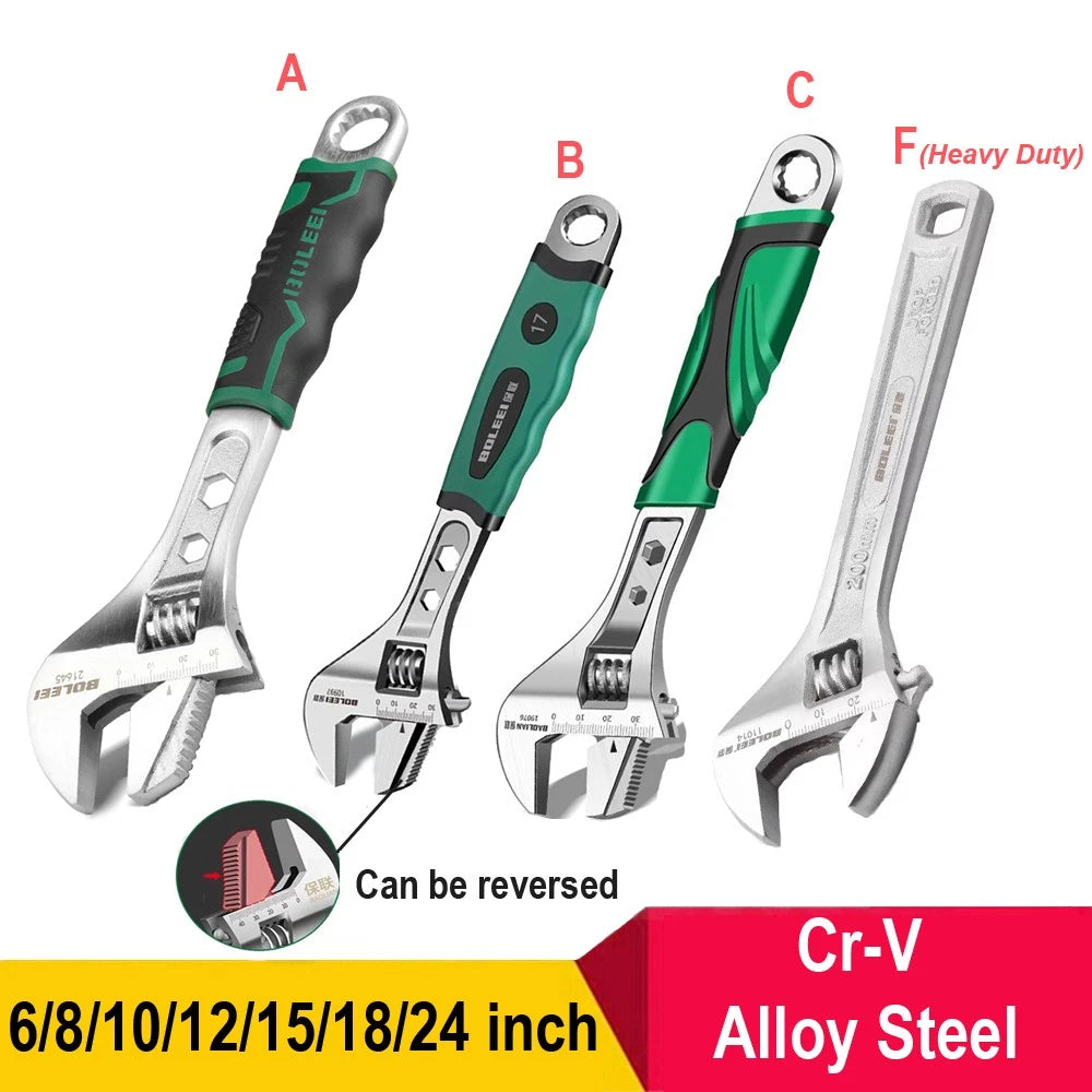 Adjustable Spanner Wrench 6 8 10 12" Cr-V Steel Metric Scale Strong Grip Handle